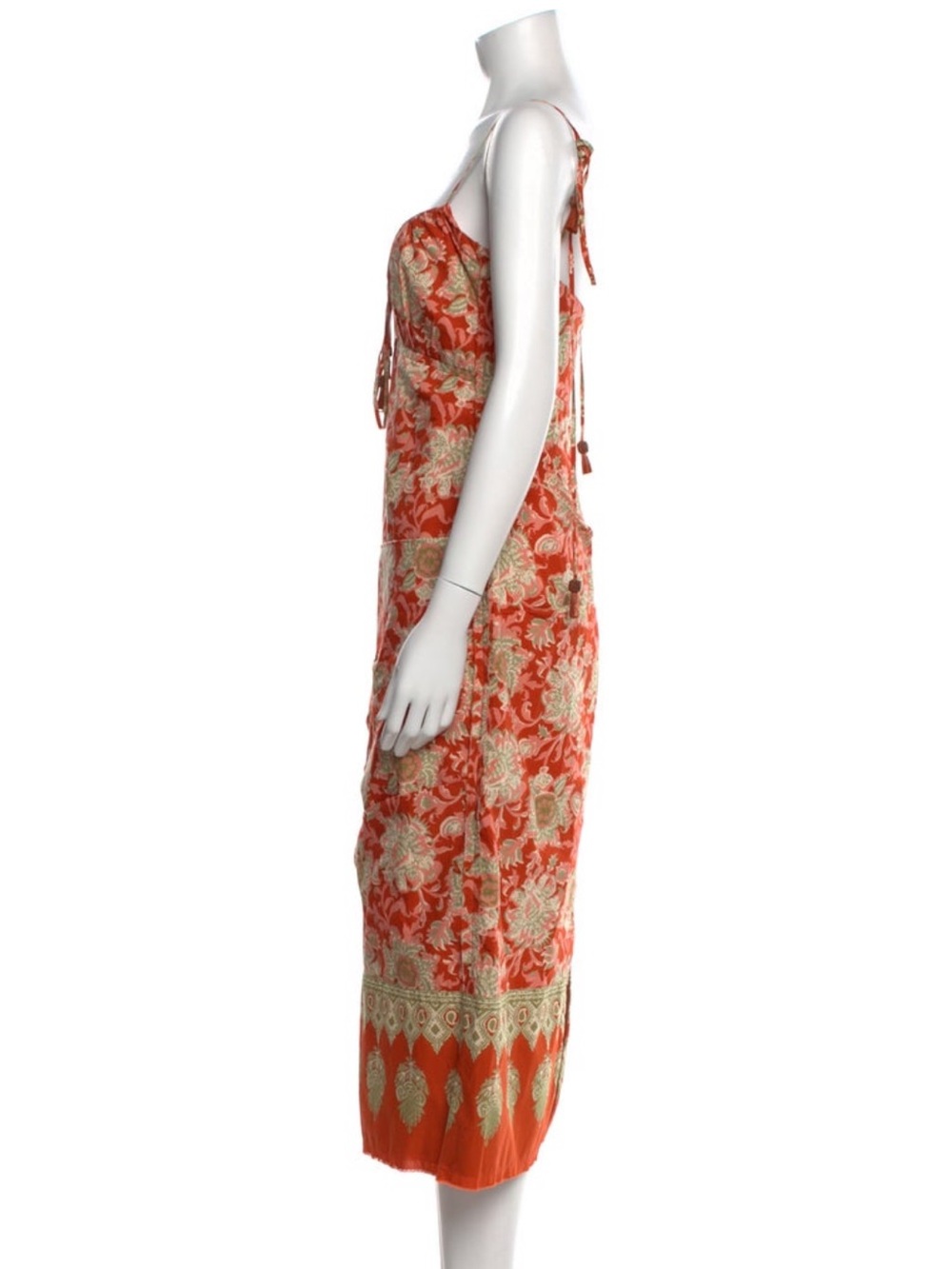 NWOT Johanna Ortiz Coral-Red Floral Tie-Strap Maxi - Picture 10 of 11